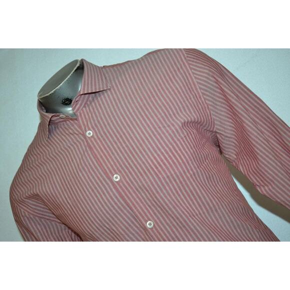 14776 Billy Reid Dress Shirt Red Striped Mens Size XL Standard Cut Button Down - Picture 1 of 7